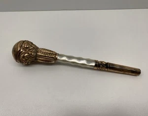 Antique Victorian Gold Plated Mother of Pearl Parasol Umbrella Handle 7.75” - Picture 1 of 8