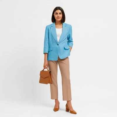 Talbots Petite Linen Organic Office Preppy City Formal Sky Blue Blazer Women's - Image 1 of 4