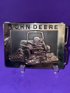 JOHN DEERE Belt Buckle Vtg Rotary Mower 1988 Crome & Black Moline, IL JD - Picture 1 of 4