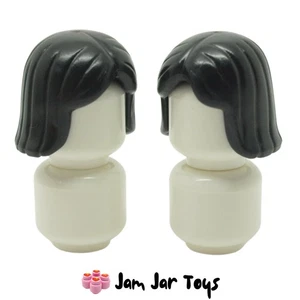LEGO Minifigure Hair 2x NEW Black Centre Parting Wig Pieces H7 - Picture 1 of 4
