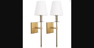 1 Light Modern Gold Wall Sconce w White Fabric Shade 2 Pack 06FTL0233BGD - Picture 1 of 6