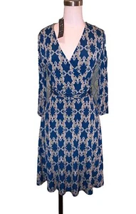 MIX BY 41 HAWTHORN Renesme Geo Cube Jersey Faux Wrap Dress Blue/Green Small NWT - Picture 1 of 6