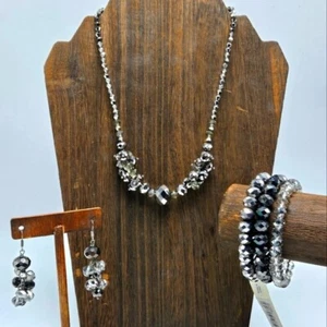 You and I Necklace Earrings Bracelet Jewelry Set Silver Tone Demi Parure Estate - Picture 1 of 8