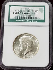 Binion Kennedy Half Dollar | NGC UNC | 1964 Silver Kennedy 50 cent Coin | 1611 - Picture 1 of 3
