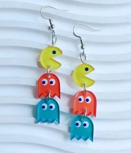 Women's Acrylic Pacman And Monster Drop Earring - Picture 1 of 1