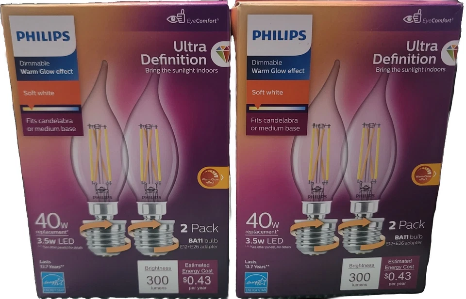 Two Packs - Philips Ultra Definition 40W Equivalent - 3.5W LED Bulbs - 4 Bulbs  - Image 1 of 1