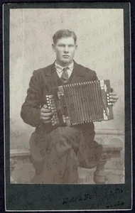 CDV Photo Man with Accordion Music Instrument Trosa Sweden RARE (7546) - Picture 1 of 2