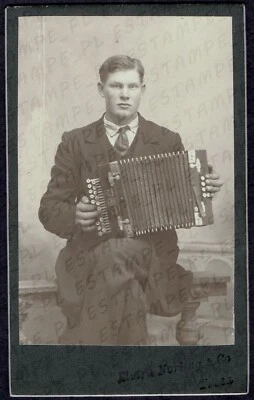 CDV Photo Man with Accordion Music Instrument Trosa Sweden RARE (7546) - Image 1 of 2