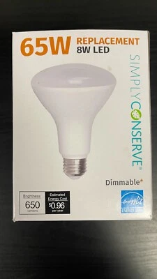 NEW, SIMPLY CONSERVE 8W LED 650 Lumen Dimmable Lightbulb, Floodlight - Image 1 of 4