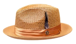 Men's Dress Casual Fedora Summer Straw Hat Cognac Brown JU-916 100% Poly Braid - Picture 1 of 1