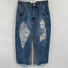 One Teaspoon Blue Cadillac Pacifica Destroyed Denim Pencil Skirt Size 24