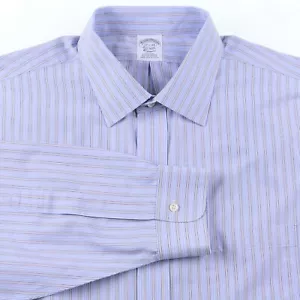 Camisa de vestir de algodón Supima clásica sin hierro azul a rayas Brooks Brothers 17,5-34 - Imagen 1 de 8