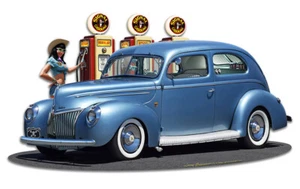 1939 FORD HOT ROD SEDAN Laser-cut Metal Sign by Larry Grossman - Picture 1 of 2