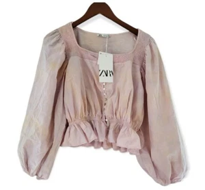 Zara Neu mit Etikett Tye Dye rosa Rüschen Cropped Bluse kleiner Fehler - Bild 1 von 12