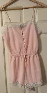 Victoria's Secret Gold Label Satin Lace Pink Teddy Bodysuit Romper Size Medium - Picture 1 of 11