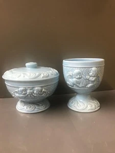 Vintage Specht Produkte Keramik Blauer Engel Kelch und Schüssel mit Deckel / Japan - Bild 1 von 5