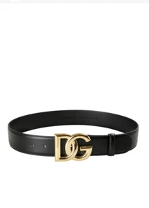 Dolce & Gabbana Unisex Black Leather Metal DG Logo Buckle Belt US 34 IT 85 - Picture 1 of 6