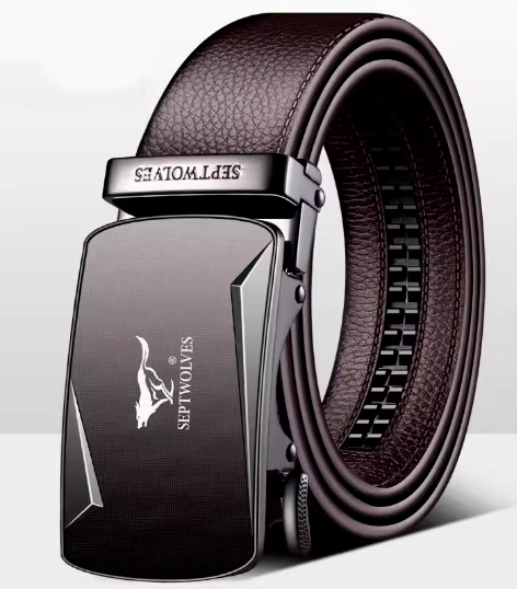 Septwolve Hombres Cinturón Cuero de Vaca Genuino Bloqueo Automático Hebilla Marrón 73811A020-35 Foto 1 de 3