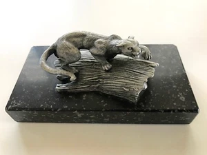 "Mountain Lion" - H. Wilson - Pewter Sculpture - Stone Base - Picture 1 of 3