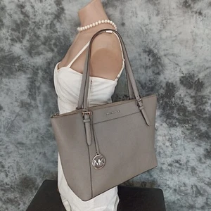 Michael Kors Large Genuine Leather Tote Bag Grey - Picture 1 of 7