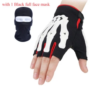Motorcycle Cycling Skull Gloves Men's Fingerless Gloves with Balaclava Face Mask - Picture 1 of 23