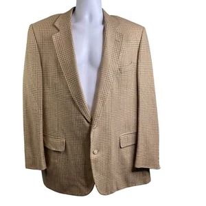 Vintage Barneys New York Men's Beige Plaid Blazer Est. Size 46 Tweed Old Money - Picture 1 of 14
