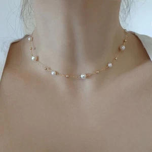 Collana Oro Giallo Solido 18K Perla Naturale Perla O Catena Bellissimo Ciondolo 18" - Foto 1 di 6