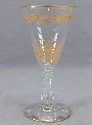 Antigua copa de vino Saint Louis Micado patrón grabado dorado 887 6 pulgadas Foto 1 de 4