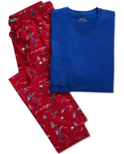 POLO RALPH LAUREN Men's Solid Long-Sleeve T-Shirt & Printed Pajama Pant 2-Pc Set - Picture 1 of 4