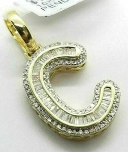 3Ct Baguette Diamonds Alphabet Letter C Pendant Charm 14K Yellow Gold Finish - Picture 1 of 5