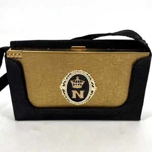 Vintage Volupte Puder Lippenstift kompakt tragen schwarz Stoff Handtasche Halter und Krone - Bild 1 von 23