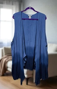 Catherines Damen 5XL Weste blau offen Strick Boho Perlen unten - neu mit Etikett - Bild 1 von 9