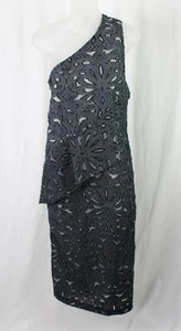 Zero + Marie Cornejo Women's Black Gray Perforated Cotton One Shoulder Dress 6 - Picture 1 of 4