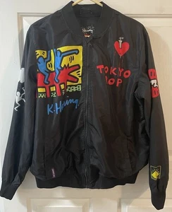 Chaqueta cortavientos Members Only K. Haring para hombre negra talla mediana - Imagen 1 de 7