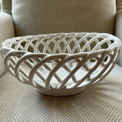 Eukalyptus Steinzeug geflochten Keramik Brotkorb vor 2000 für Williams Sonoma - Bild 1 von 4