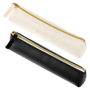2PCS Pencil Pouch Cute Beige Black Leather Pencil Case Aesthetic Small Zipper... - Picture 1 of 7