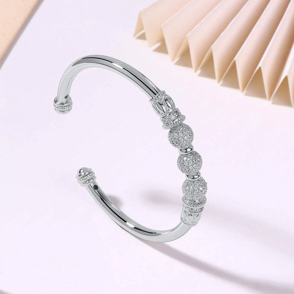 925 silver inlaid mosang diamond fashion hollow half-open girl bracelet European - Image 1 of 3