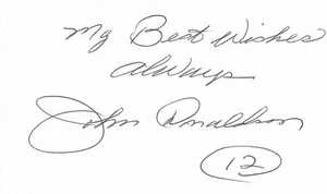 CARTOLINA INDICE 3x5 firmata di john donaldson! OTTIMO AUTOGRAFO! - Foto 1 di 1