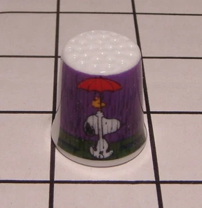 Peanuts Snoopy Woodstock Raining Day Red Umbrellas Fine China Thimble 1" Tall - Picture 1 of 1
