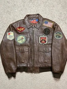 Chaqueta de bombardero Wilson de cuero Adventure Bound para hombre Abrigo Piloto con parches De colección XL - Imagen 1 de 12