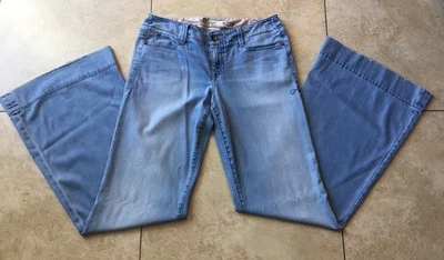 Pantalones de mezclilla Level 99 para mujer azules pierna ancha campana acampanados bolsillos informales tiro bajo talla 29 Foto 1 de 4