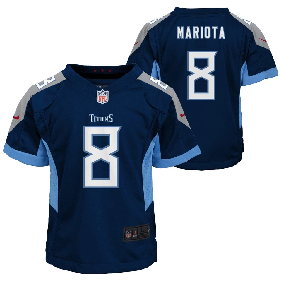 Camiseta deportiva Marcus Mariota Tennessee Titans NFL Nike azul local para niños Foto 1 de 1