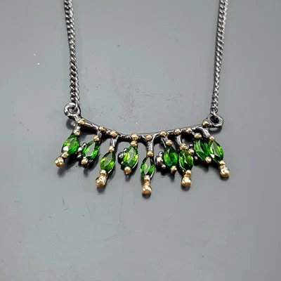 Vintage jewelry Natural Chrome Diopside Necklace 925 Sterling Silver 17"/N25940 - Image 1 of 4