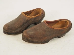 Antique Wood And Leather Clogs Shoes Size 29 - Picture 1 of 8