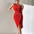 Women Sexy Sleeveless Cold Shoulder Belt Bow Knot Slim Fit Party Dress Ball Gown