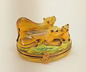 Rare Limoges Lion and Cub Trinket Ring Box Porcelain Hand Painted Rare - Picture 1 of 5