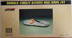 Vintage Jan-Mor Marble Cheese Board Tray and Knife Set 5" x 12" Rectangle White - Picture 1 of 5