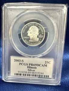 2003 s Silver Proof Illinois Statehood Quarter PCGS PR 69 DCAM (flag label) - Picture 1 of 4