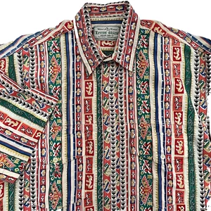 vtg Lerros Shirts Mens L Aztec Shirt Striped Western Cowboy Tribal ss 80s 90s - Picture 1 of 18