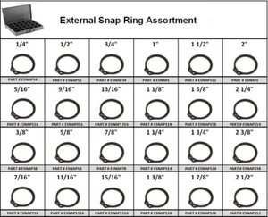 External Snap Rings Assortment in 24 Hole Metal Locking Tray - Picture 1 of 1